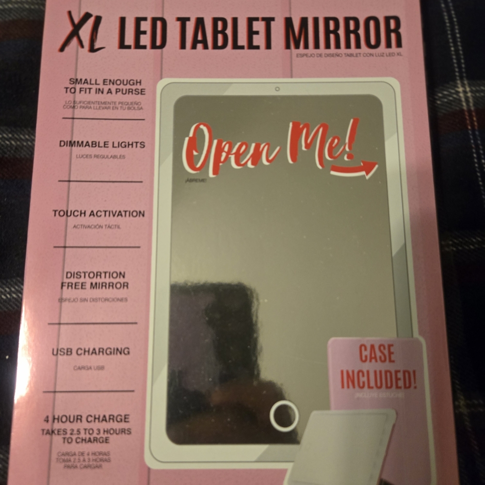 XL LED Tablet Mirror with USB Charging - White